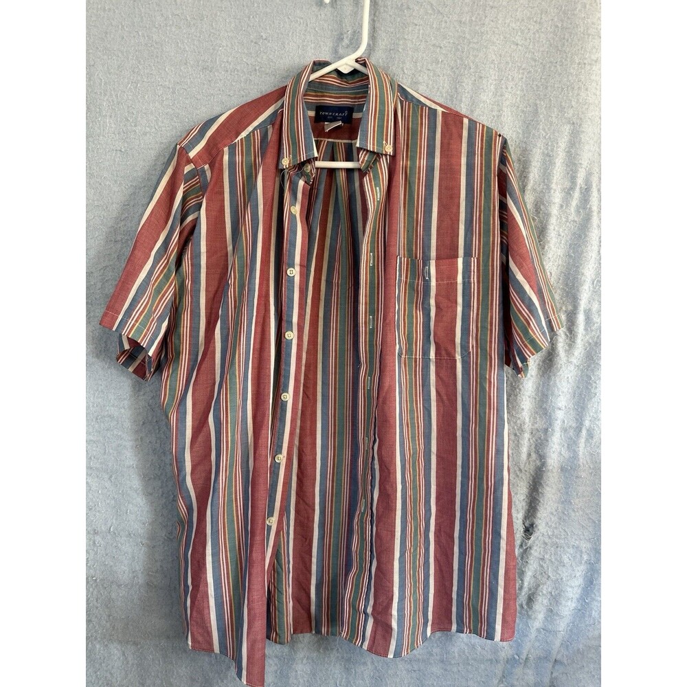 Vintage 90s Towncraft Pennys Colorful striped Dress Shirt New Size L Quality